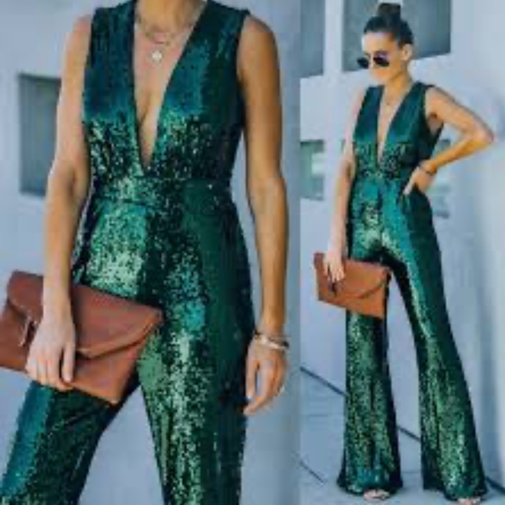 Vici Green Sequin Jumpsuit